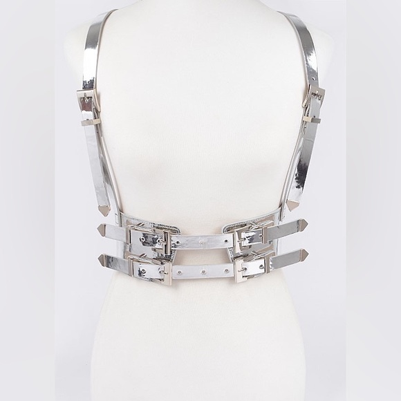 Silver Metallic Leather Stallion III Western Corset Harness Statement Belt